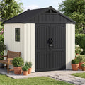 Devoko Plastic Outdoor Storage Shed with Floor, 8 x 6 FT Resin Tool Garden Shed with DIY Window and Lockable Door, Outside Kick-it Shed for Patio,Garden, Backyard, Lawn, Beige