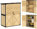 Outsunny Outdoor Storage Cabinet, Wood Garden Tool Shed with Lock, Steel Frame and Asphalt Roof, Garden Storage Shed with Adjustable Shelves and Feet for Patio Backyard Lawn, Natural