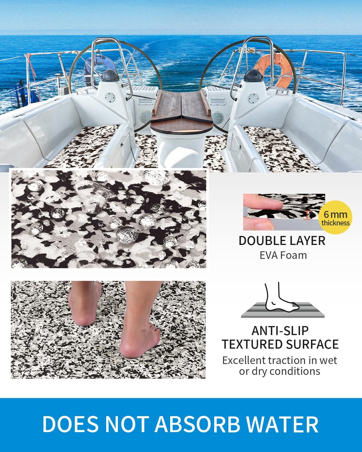OCEANBROAD Brushed Boat Flooring 96''x16''/23.5''/38''/47'' Self-Adhesive EVA Foam Sheet Non-Slip Traction Pad for Boats Surfboard SUP Paddle Board Kayak Yacht, Camel Brown/Dark Gray/Gray/Camo