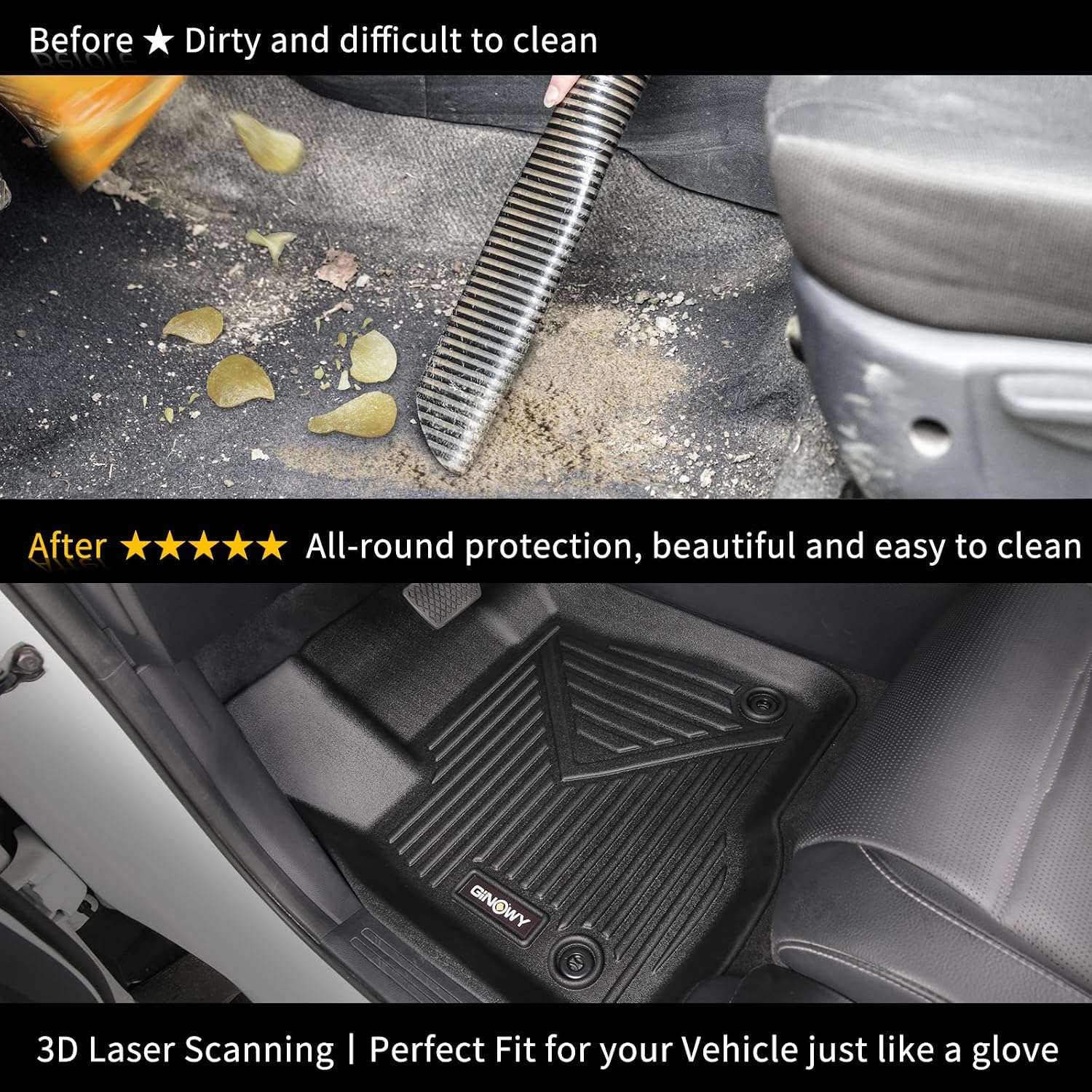 GINOWY-Floor Mats & Cargo Liner for 2023-2026 Lexus RX / RX350 / RX350h / RX500h, Custom Fit for RX Cargo Trunk Mat, Cargo Floor Liners for RX 2023 2024 2025 Accessories(NOT for RX450h & PHEV)
