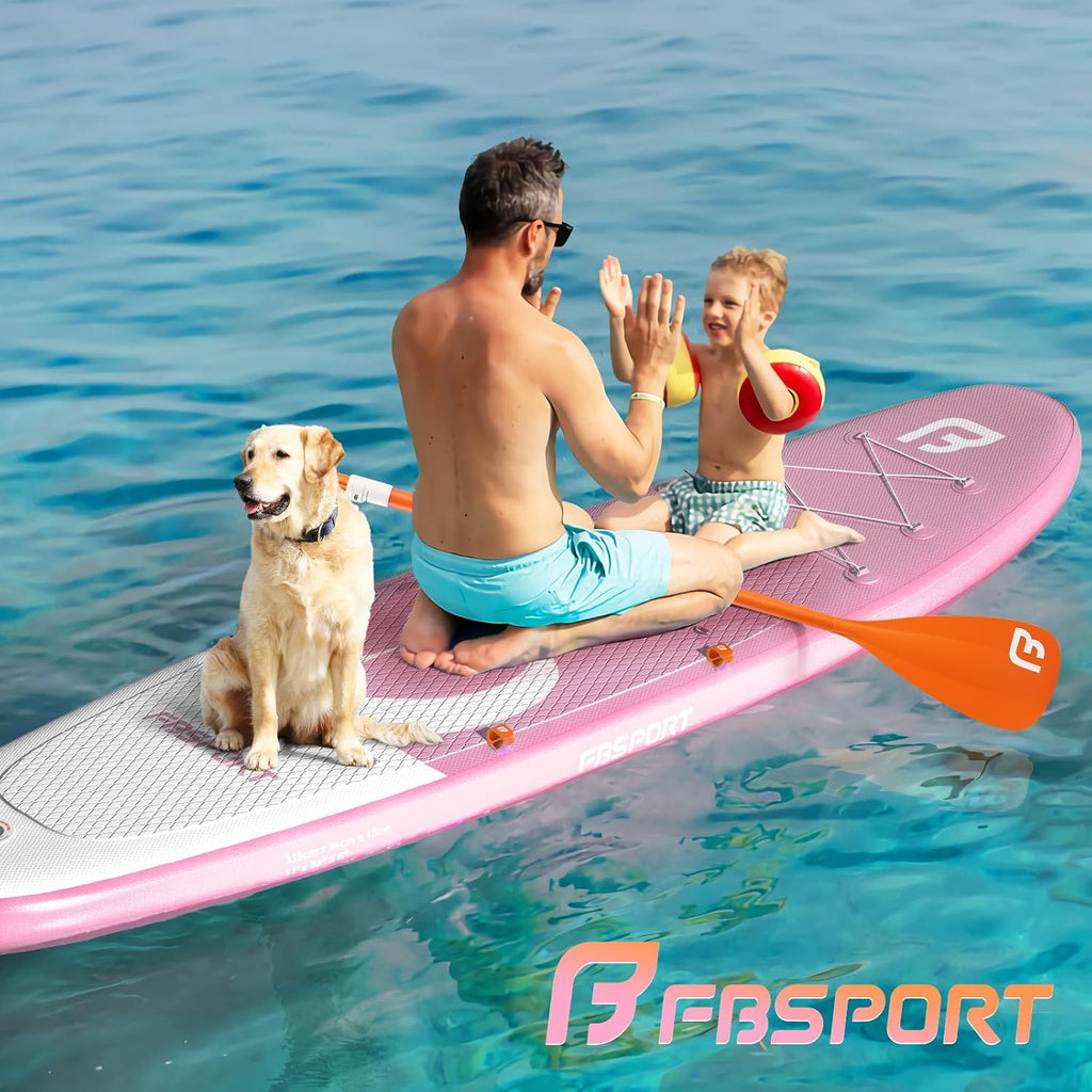 FBSPORT 11' Premium Stand Up Paddle Board, Yoga Board with SUP Accessories & Carry Bag | Wide Stance, Surf Control, Non-Slip Deck, Leash, Paddle and Pump for Youth & Adult