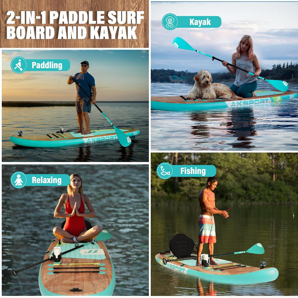 AKSPORT 11' Inflatable Stand-Up Paddle Board with Upgraded SUP Accessories Kit | Extra Wide 34' Design | Non-Slip Deck | Premium SUP Board for Adults & Youth of All Levels