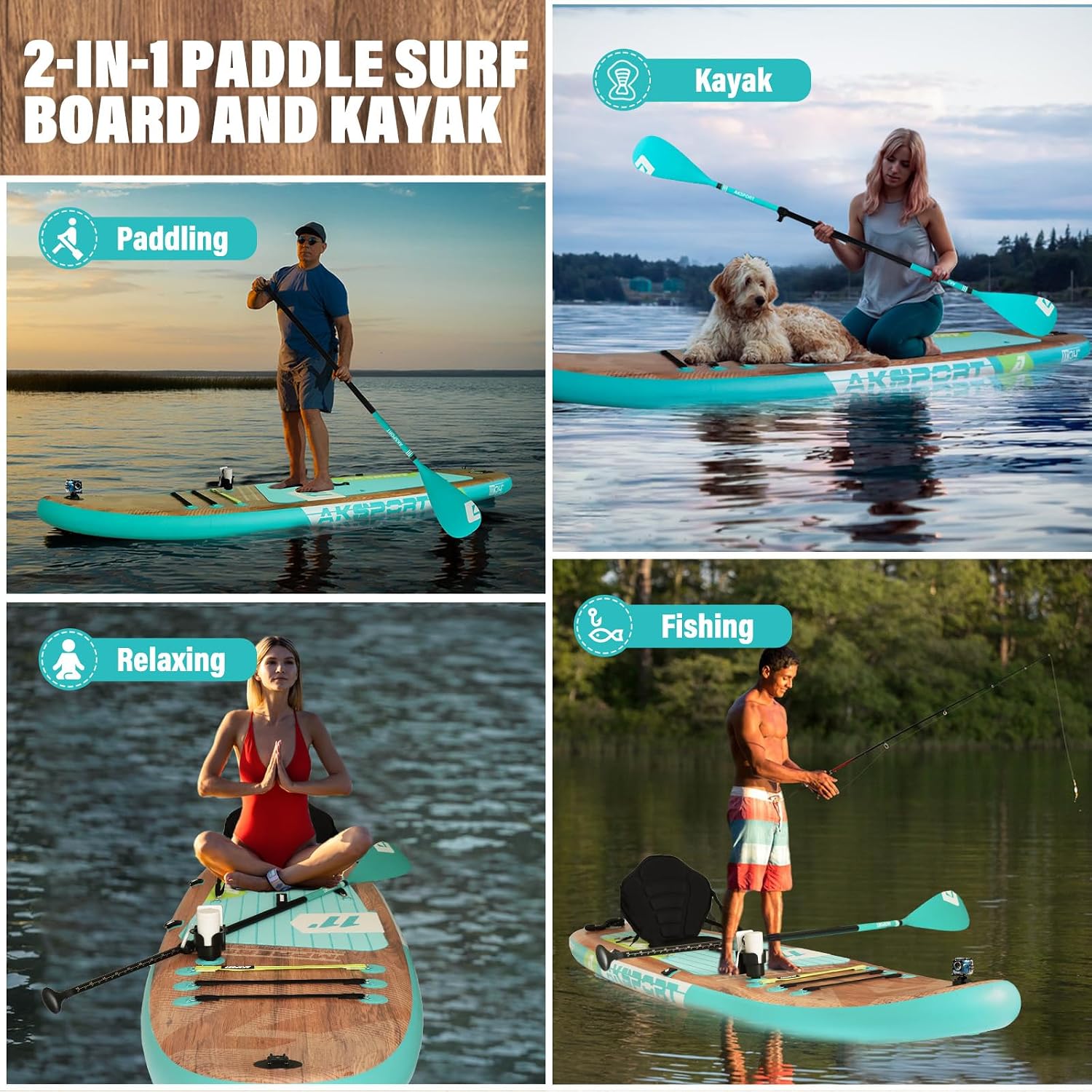 AKSPORT 11' Inflatable Stand-Up Paddle Board with Upgraded SUP Accessories Kit | Extra Wide 34' Design | Non-Slip Deck | Premium SUP Board for Adults & Youth of All Levels