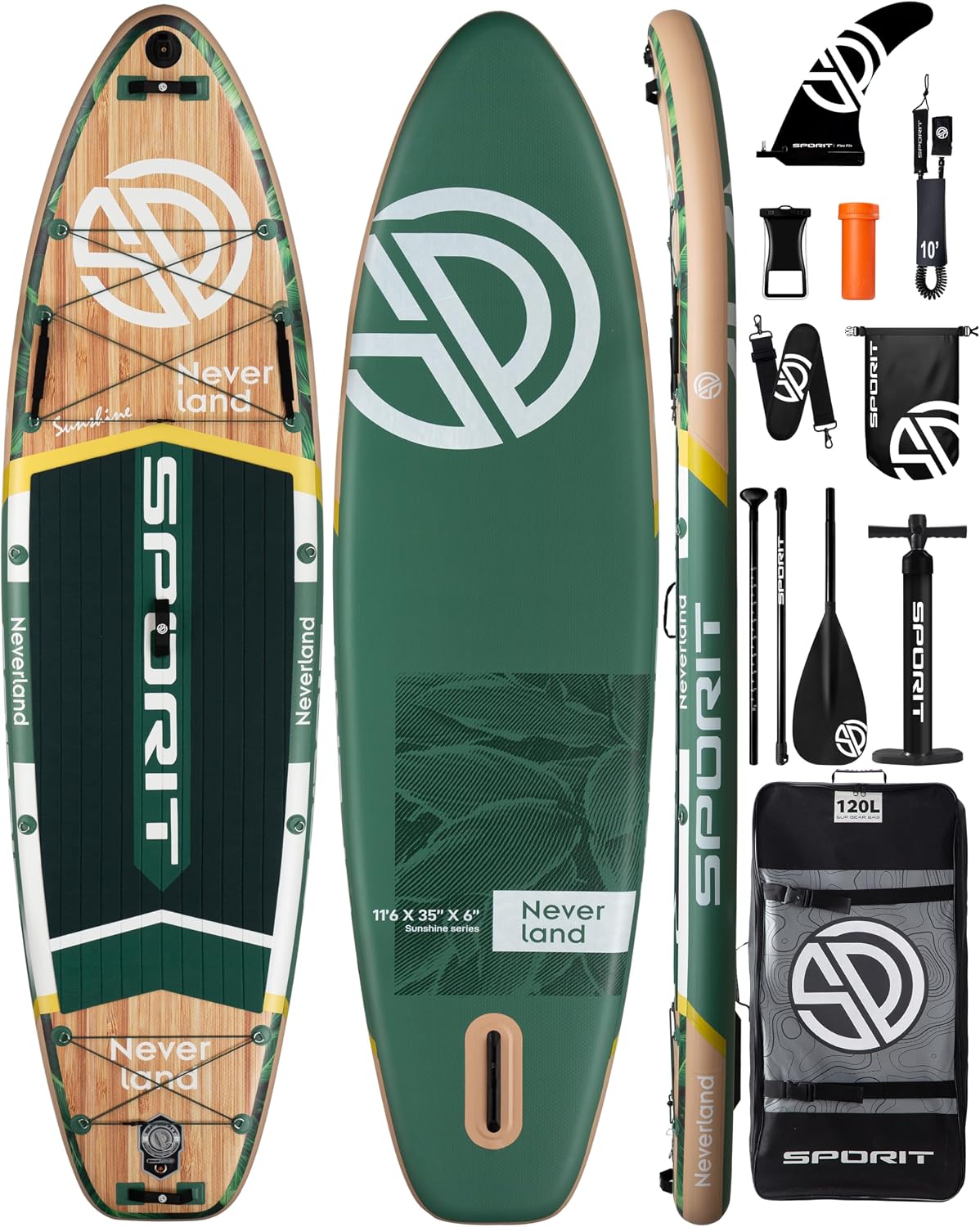 11'6×35' Super Wide Inflatable Stand Up Paddle Board, Ultra Stable SUP Board for Adults, 450lb Capacity with Shoulder Strap, 100L Backpack, Removable US Fin, Floating Paddle, Safety Leash