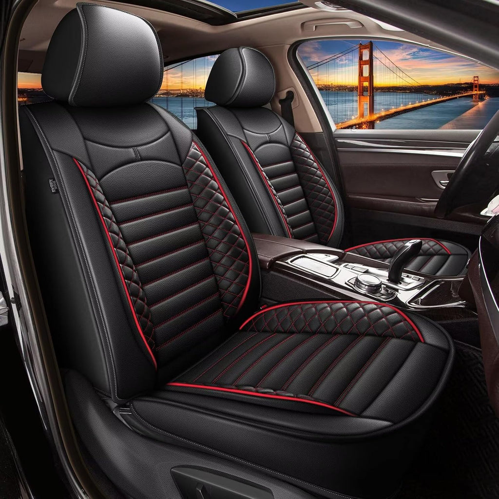 Car Seat Covers Fit for Hyundai Kona 2018-2026: Full Set 5 Seats Faux Leather Seat Cover Waterproof Seat Protectors Automotive Seat Cushion(Black & Red)-2 Rows 5 Seats
