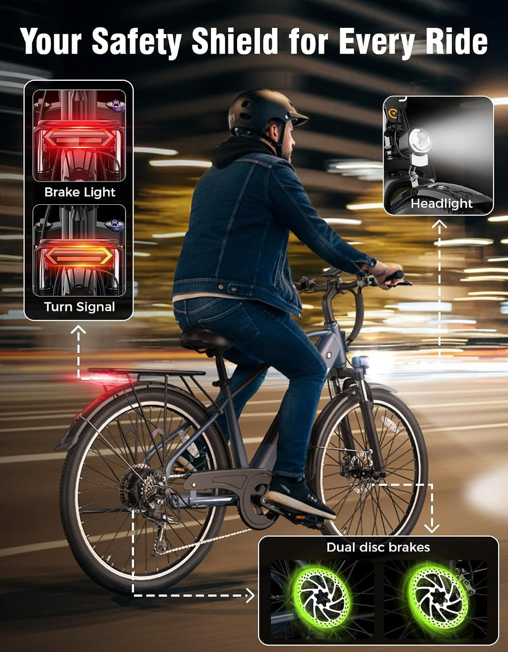 Jasion Roamer/ST/Pro Electric Bike for Adults, 26' Commuter Ebike 1200W 528WH Removable Battery, 28MPH 40-62miles,Electric Bicycles for Women/Man,UL2849 Certified