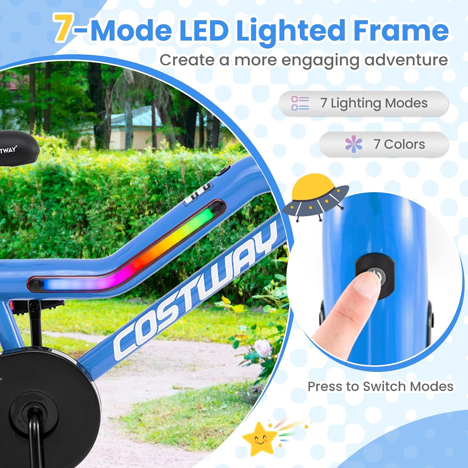COSTWAY 16'/18' Lighted Kids Bike, Children Sport Bicycle with LED Light-up Frame, Adjustable Saddle, Training Wheels, Handbrake & Coaster Brake, Kids Riding Bike for 4-7/4-8 Years Old Boys & Girls