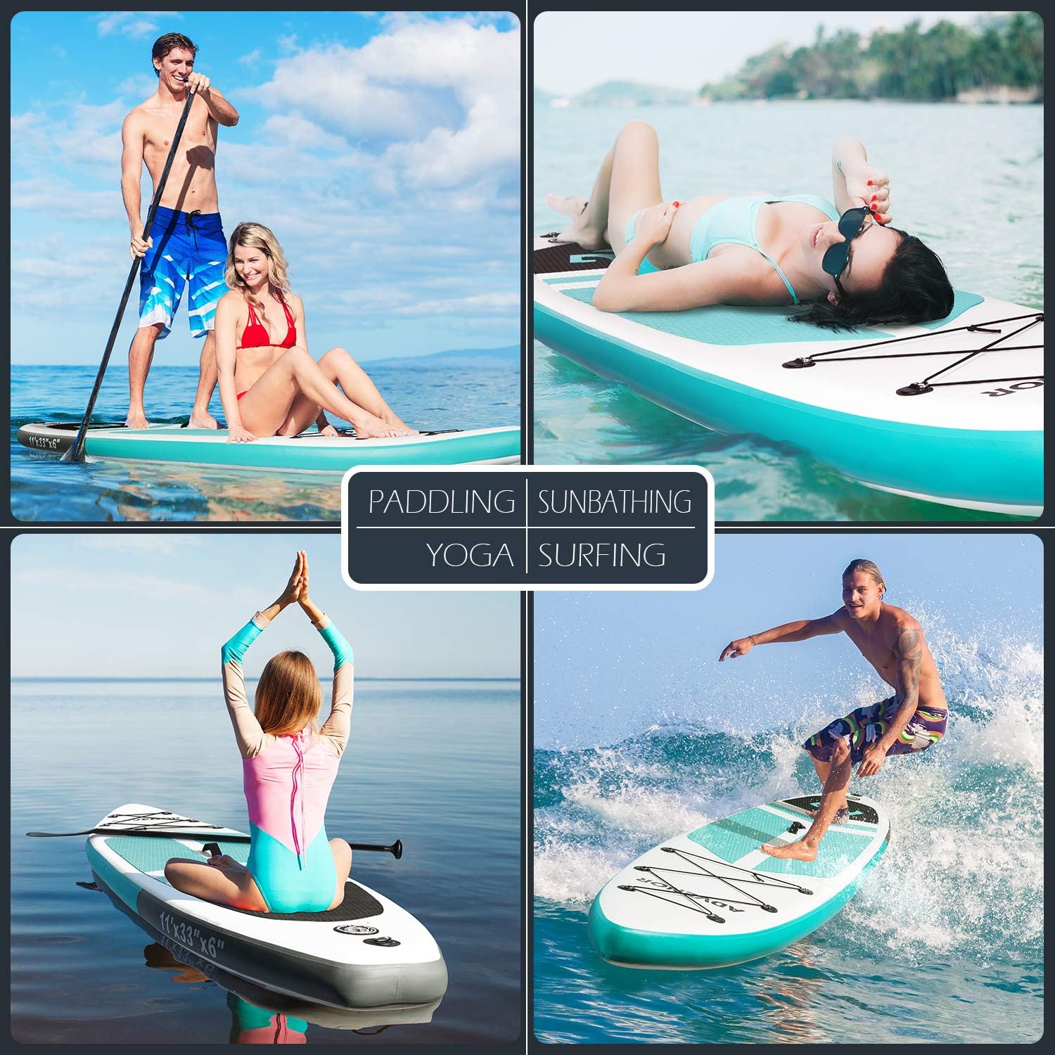 Paddle Board 11'x33 x6 Extra Wide Inflatable Stand Up Paddle Board with Hand Pump,Leash, Adjustable Paddle For Basic Version, Extra Kayak Paddle Kayak Seat 2 Fishing Mounts For Fishing Version