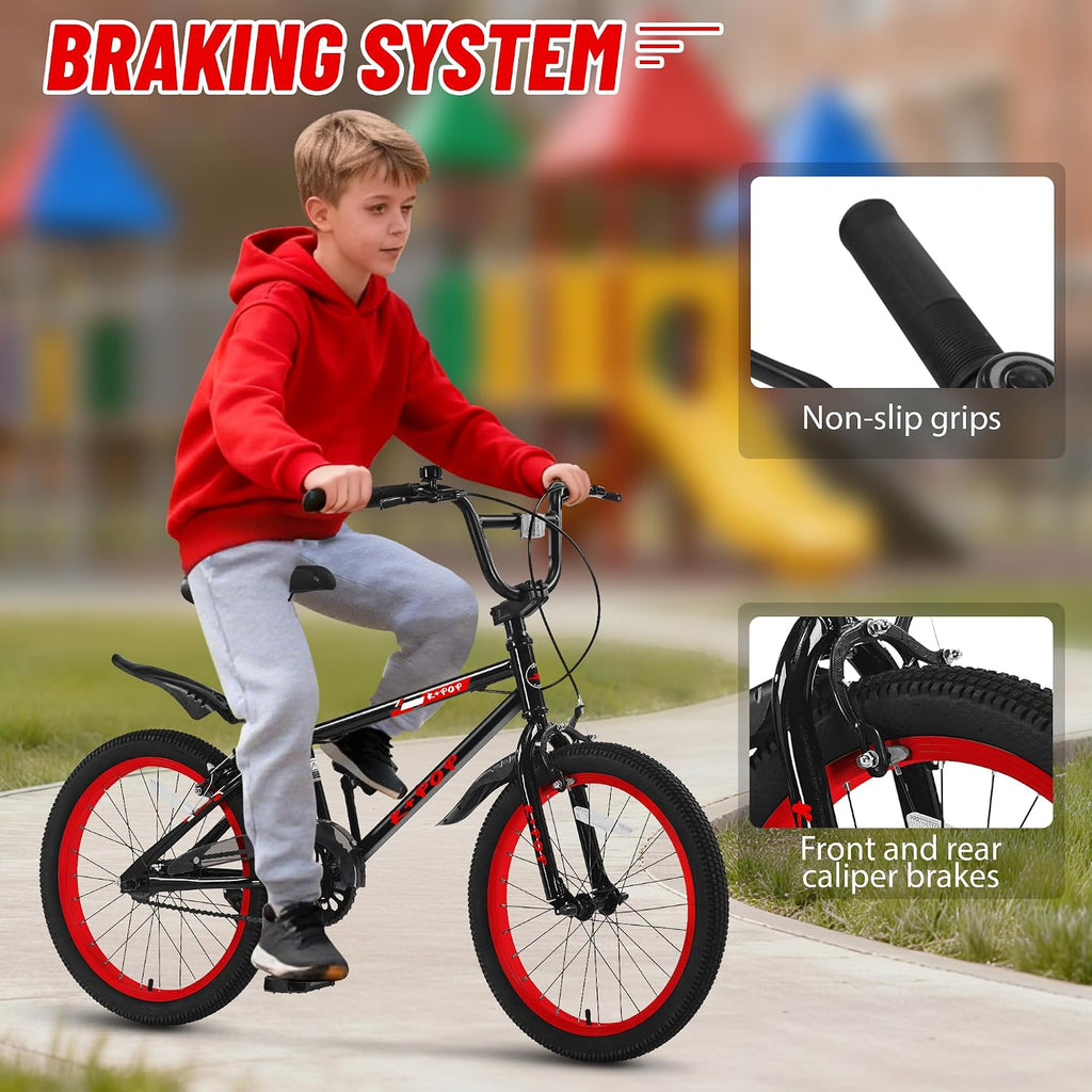 20 Inch Kids Bike BMX Style Boys Bike Ages 7-12, Lightweight Kids' Bicycles with Adjustable Seat, Boys Bikes 20 Inch Bicycle, Front and Rear Brakes