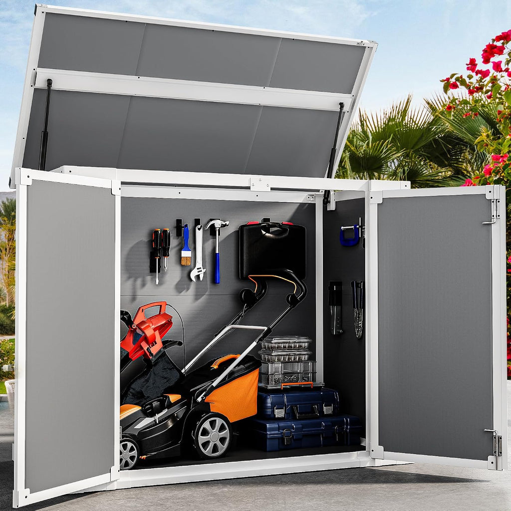 DWVO 41 Cu.ft Outdoor Storage Shed, 4.7x2.5 FT Horizontal Resin Tool Shed with Hydraulic Gas Rod and 3 Locks for Garden, Trash Cans, All-Weather Outdoor Storage, Lockable, Gray