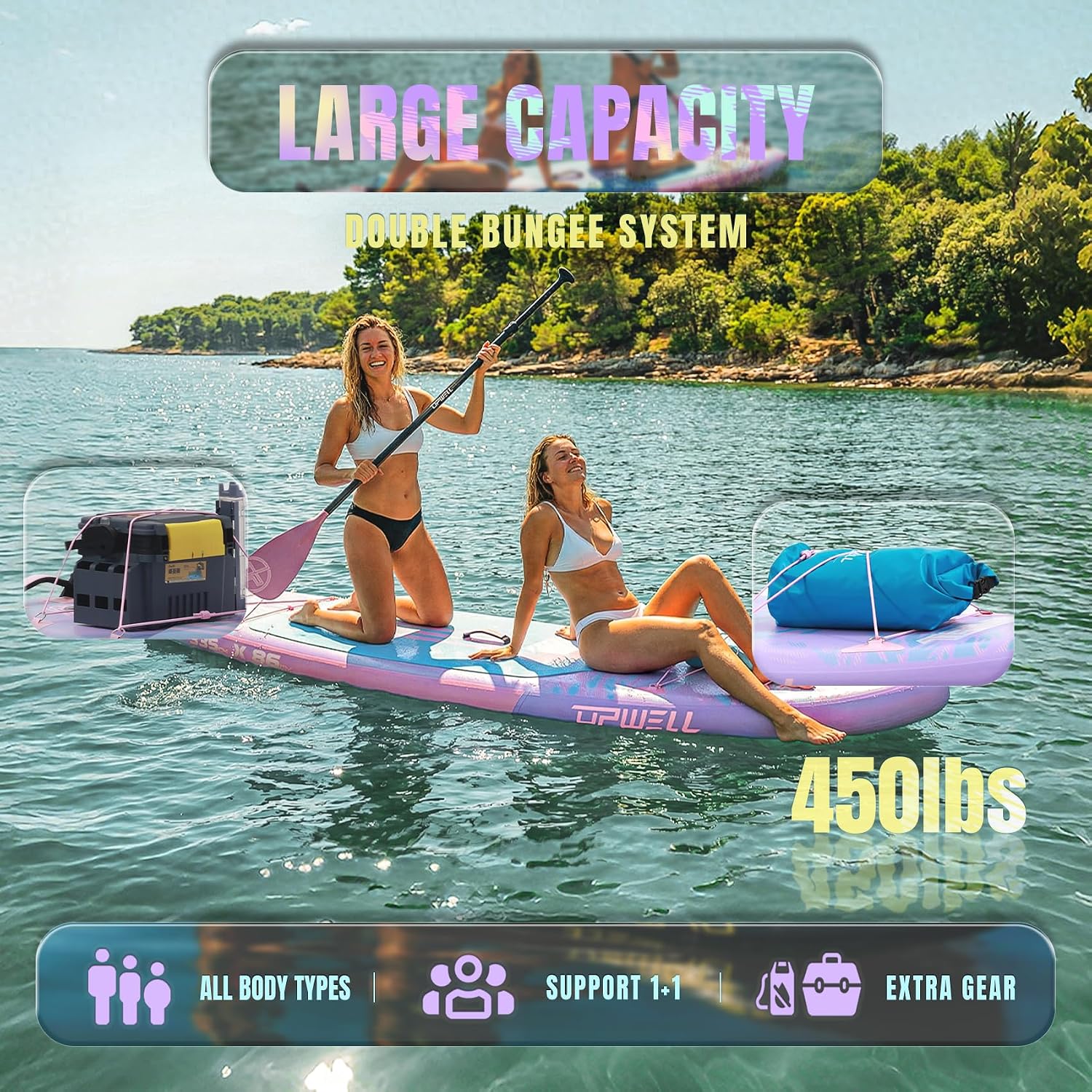 UPWELL 11'×34' Stand Up Paddle Board, SUP Board for Adults & Teens, Inflatable SUP Board with Premium Accessories, 120L Backpack, Paddle, Leash, Hand Pump, Fins