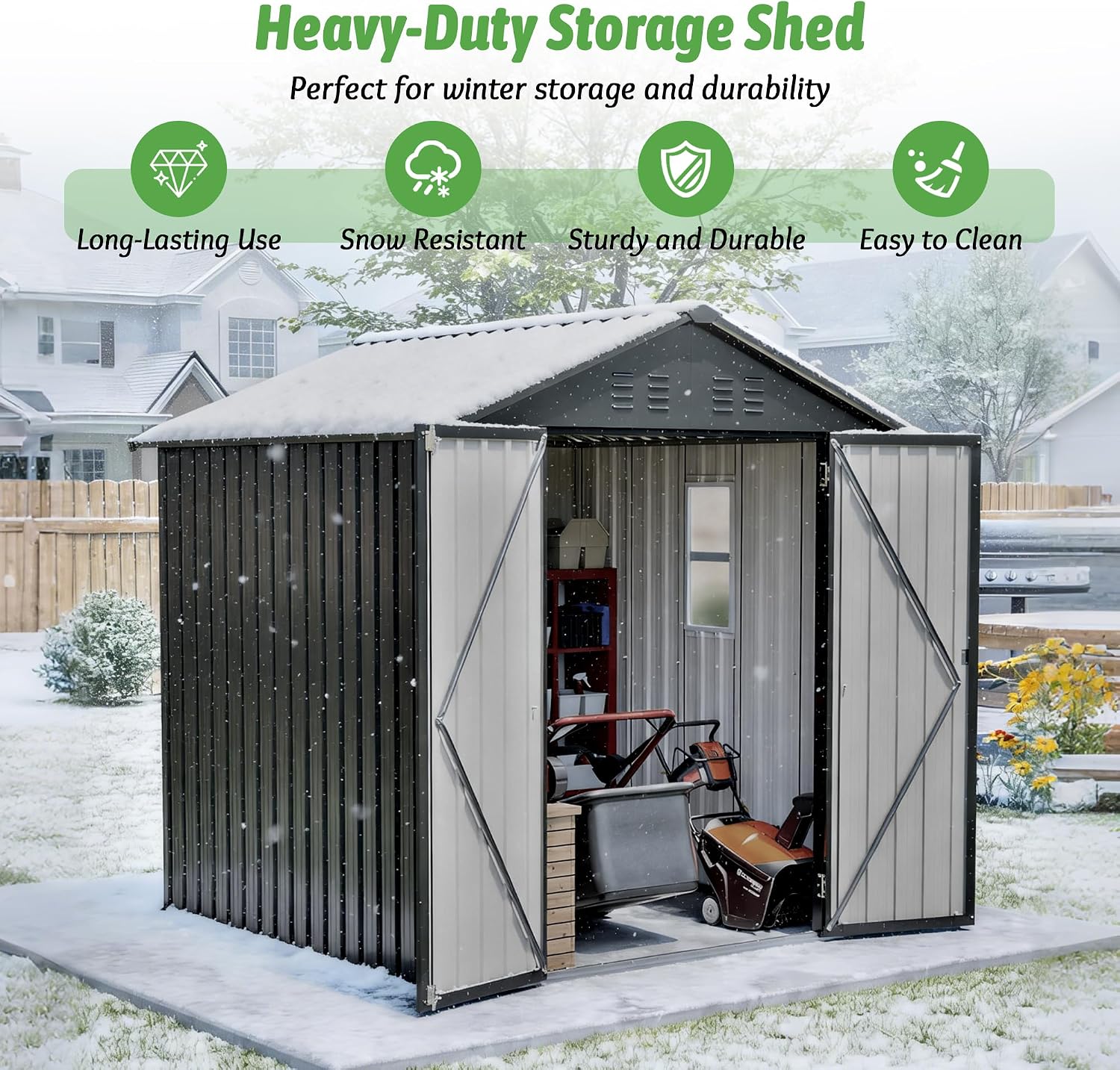 6X6 FT Garden Storage Shed with Lockable Door,Steel Tool Shed, Metal Shed for Backyard Patio Lawn