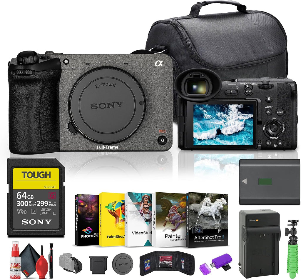 Sony FX2 Full-Frame Digital Cinema Camera with 33MP Sensor and AI Autofocus (ILME-FX2B) + 64GB Memory Card + NP-FZ100 Battery + Photography Software + Camera Bag + External Charger + More (Renewed)