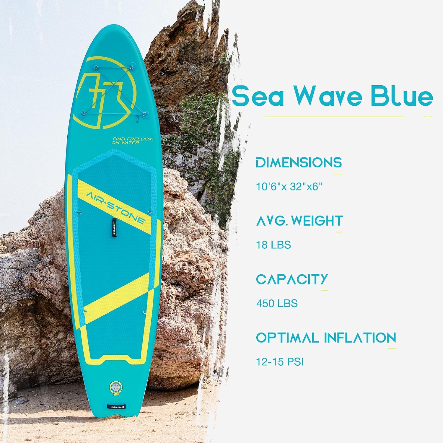 AIR-STONE 10'6' 450 lb Capacity，Inflatable Stand Up Paddle Board with sup Accessories Including Backpack, Repairing Kits, Non-Slip Deck, Leash, 3 Fins, Paddle and Hand Pump