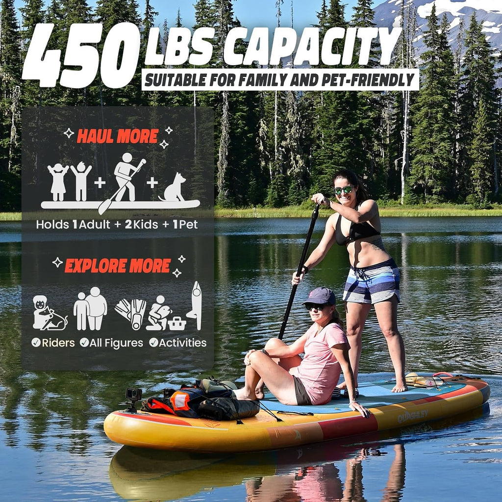 Quashley Inflatable Paddle Board Extra Wide Stand Up Paddleboards 11'×34' with All Premium Paddle Board Accessories,Inflatable SUP for Adults/Family,Beginner-Friendly,Removable Fin,Hand Pump