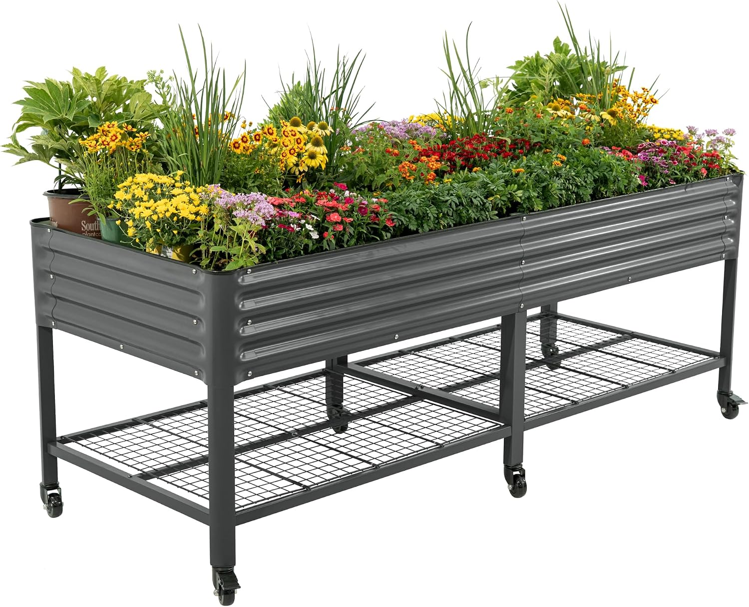 Rolling Elevated Raised Garden Bed - Jumbo Series, 3' x 8' Outdoor Planters Boxes with Legs & Storage Rack for Patio, 2000+ Lbs Weight Capacity, Raised Beds for Gardening Herbs Flowers, Modern Gray