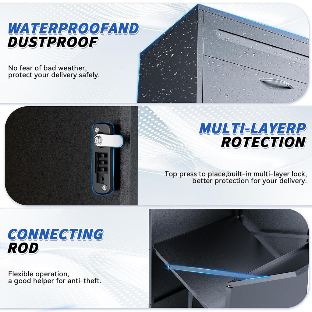 Package Delivery Boxes for Outside, Extra Large Parcel Drop Boxes with Secure Storage, Anti-Theft Galvanized Steel,Waterproof Package Delivery Box for Outdoor Porch, 20''L x 15''W x 48''H