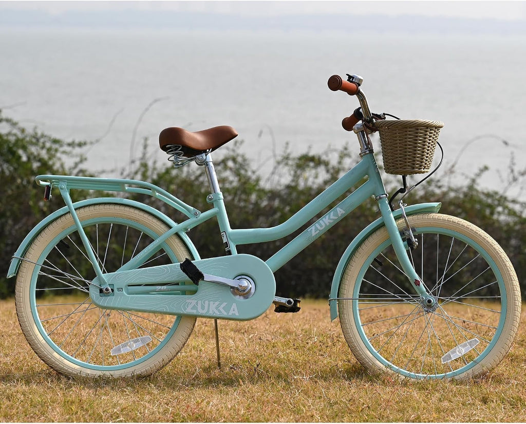 20'/24' Inch Girls Cruiser Bike 1-Speed Hybrid City Bicycle for Youth 7-10+ Years Old with Wicker Basket & Rear Rack，Kids Cycle Bikes，Hand&Pedal Brake，Steel Frame，Multiple Colors
