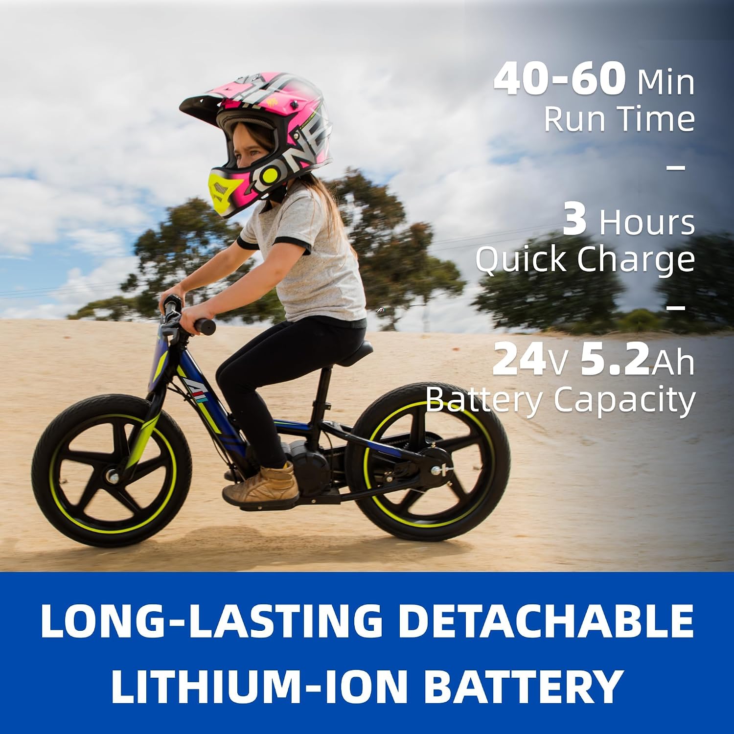 AIII Lightweight Electric Dirt Bike for Kids, 170/340W Electric Motorcycle Up to 10/12MPH, 24V Detachable Battery, Hand-Operated Dual Brakes Electric Balance Bike for Ages 3-6/5-12
