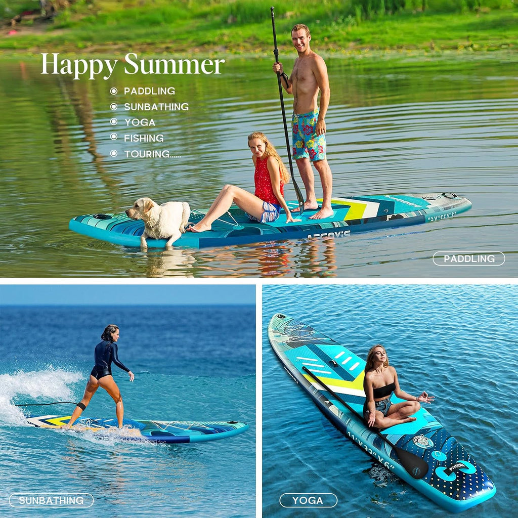 Paddle Boards for Adults, 10'6'/11'/11'6' Inflatable Paddle Board, Super Non Slip Eva, Stand Up Paddle Board with Removable Fins, Adjustable Paddle, Pump, Shoulder Strap, Leash, Standing Boat