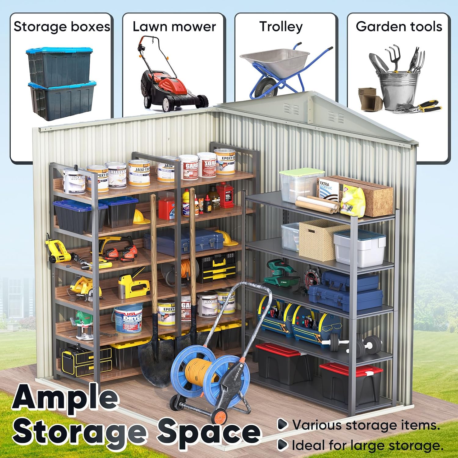 Quictent Large 5X3 FT Metal Storage Shed, Easy Assemble, Lockable Outdoor Garden Shed Waterproof Shed for Bike Storage, Tool Storage, Temporary Storage with Combination lock(5.1X3.8 FT Base, No Floor)