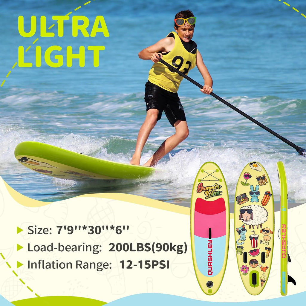 Quashley Kids Inflatable Paddle Boards,Stand Up Paddle Board for Children with Adjustable Paddle,Pump,Leash & Backpack for Lake,Ocean & River Swimming and Surfing