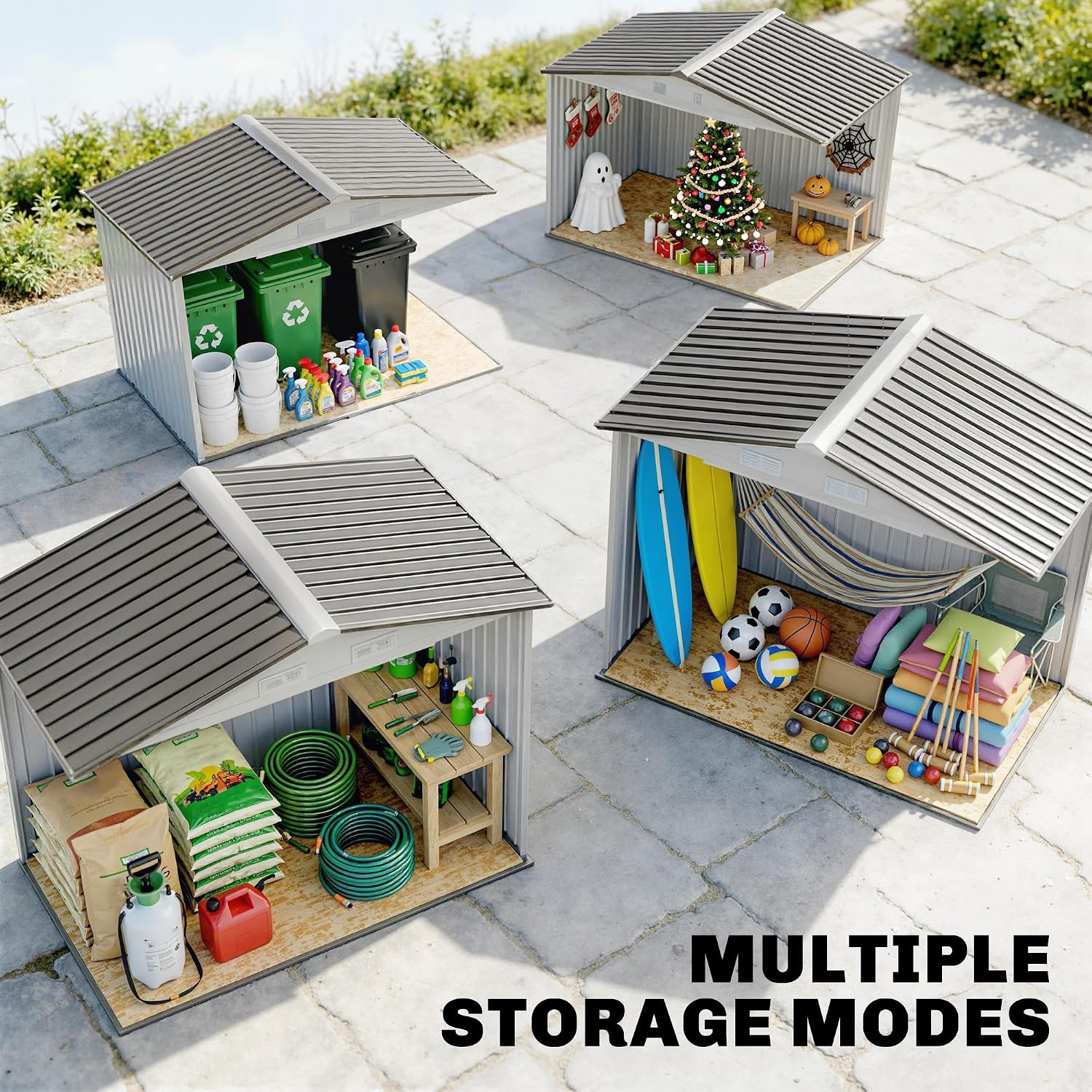 Outsunny 7' x 4' Outdoor Storage Shed, Garden Tool Metal Shed with Foundation Kit, Double Lockable Door, Air Vents and Sloping Roof, for Backyard, Patio, Lawn, White