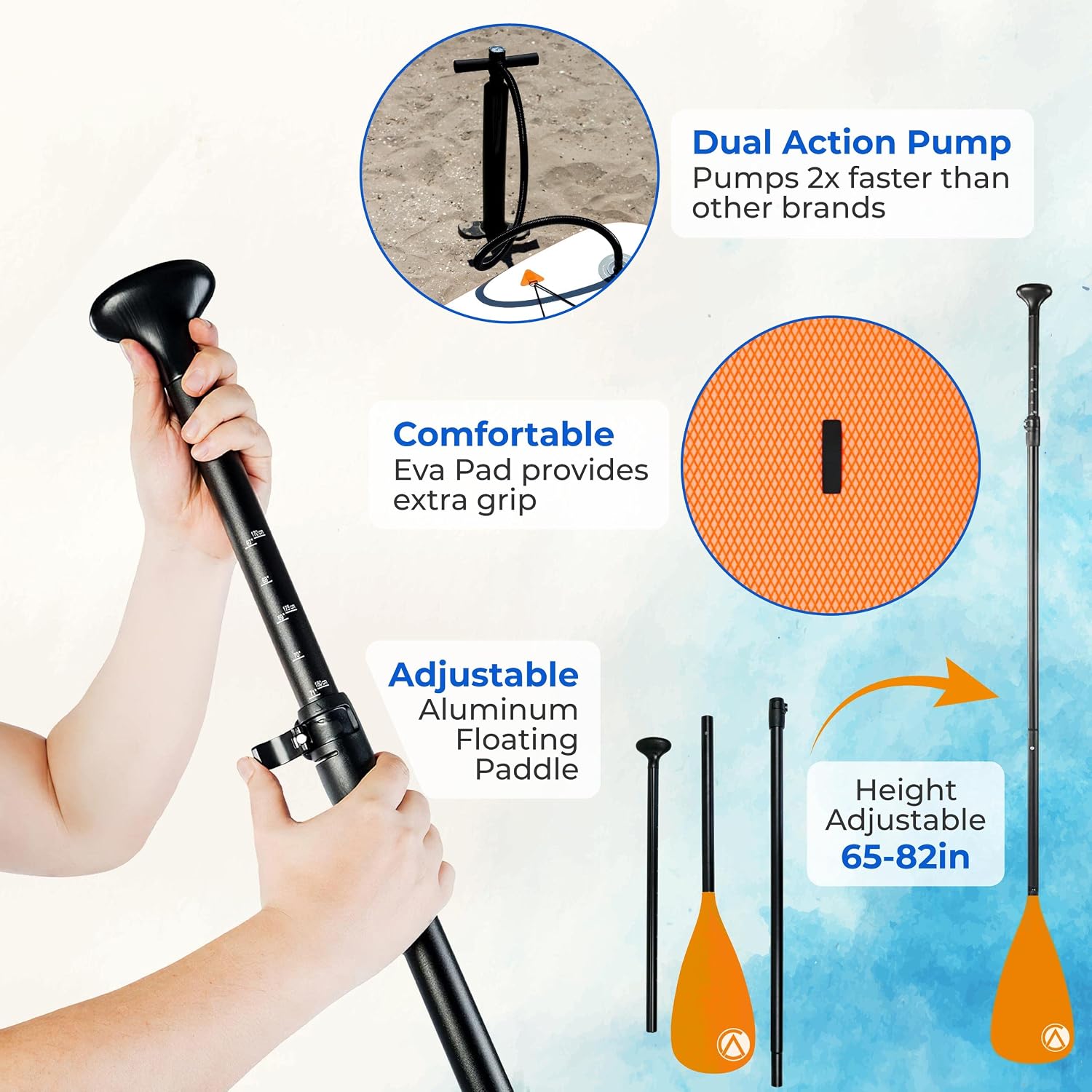 Crew Axel Inflatable Paddle Board 10'33'6' Extra Wide & Lightweight (18lb) Paddle Board – Premium SUP Set Includes 2 Bags, Floating Paddle, Camera Mount, 3 Fins, Dual Pump Kit