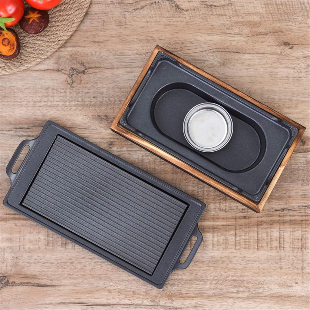 Barbecue Desk Korean Japanese Tabletop BBQ Grill Portable Barbecue Stove Charcoal Grill with Wooden Base Household Non-Stick Cooking Tools for Outdoor or Indoor Tabletop Barbecue