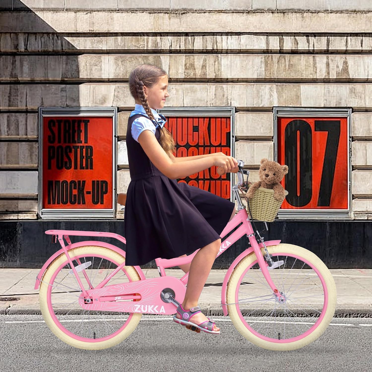 WEEROCK Girls Bike 20/24 Inch Kid Bicycle for 7 + Years Old, 20' 24' Bikes with Front Basket and Rear Rack, V and Coaster Brake for Children, Student Multiple Colors
