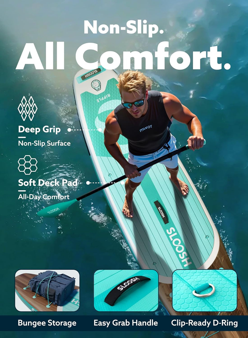 SLOOSH Inflatable Stand Up Paddle Board, 10'6' Paddle Boards with Premium Accessories, Non-Slip EVA Deck, Ultra-Light Carry Bag Pump, Ripple SUP for Youth & Adults of All Skill Levels