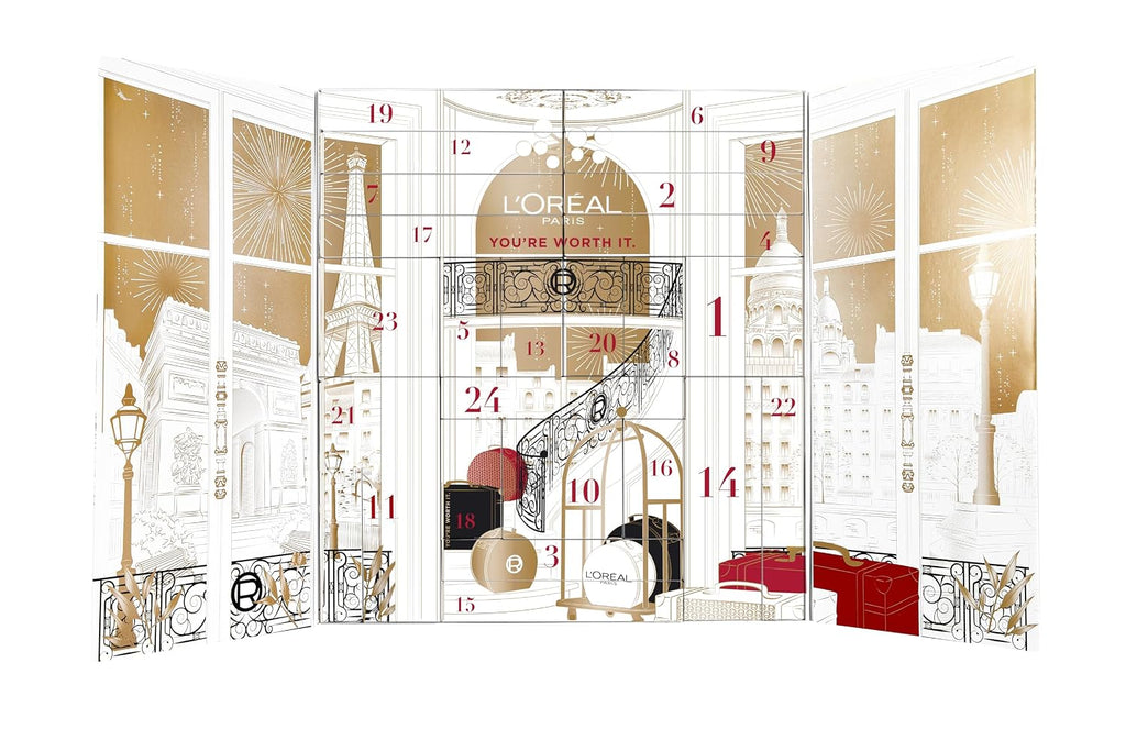 L'Oreal Paris 24 Day Beauty Advent Calendar 2025, Holiday Gift Set Includes Deluxe-Sized and Miniature Makeup, Skincare and Haircare Products