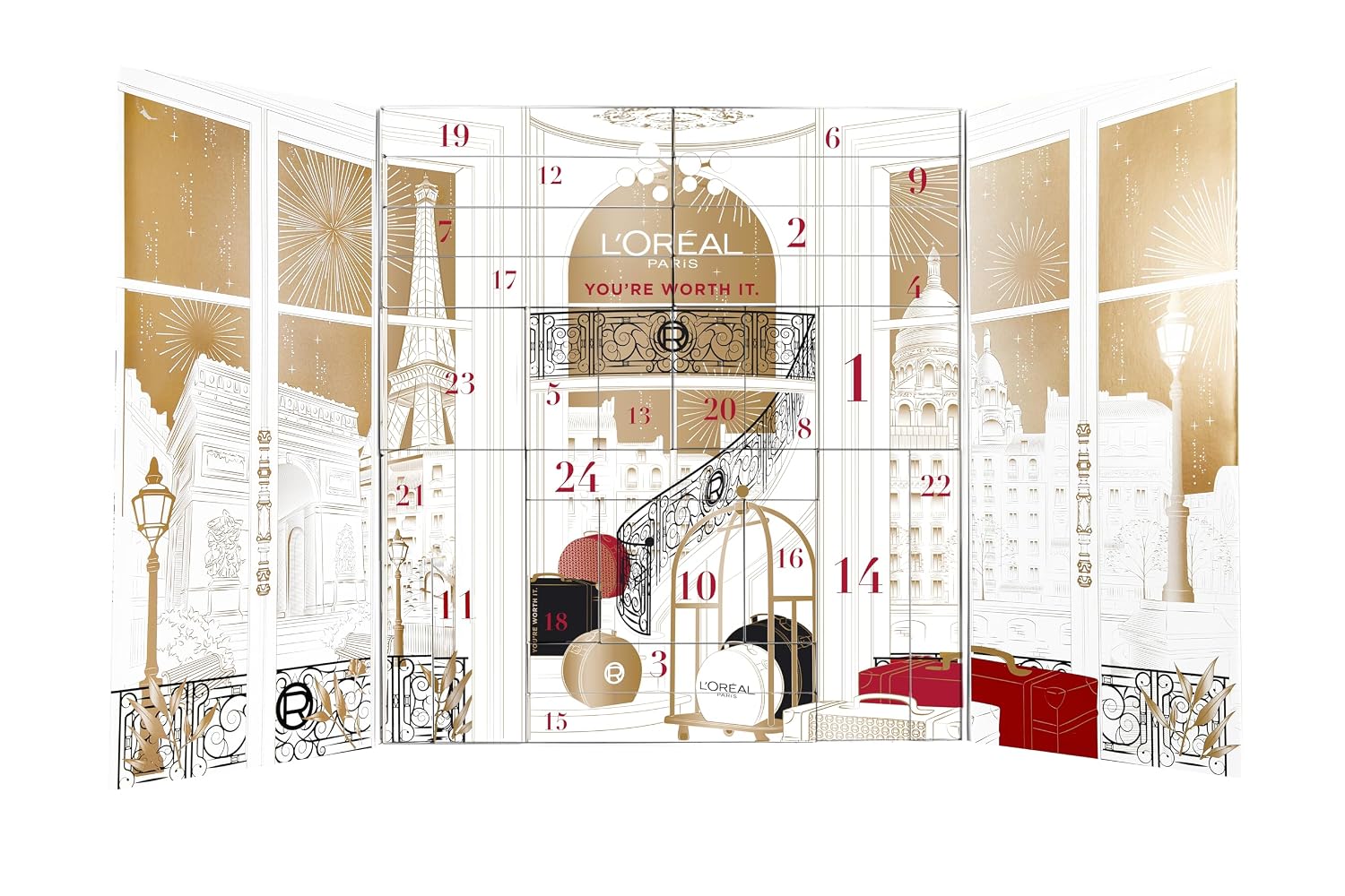 L'Oreal Paris 24 Day Beauty Advent Calendar 2025, Holiday Gift Set Includes Deluxe-Sized and Miniature Makeup, Skincare and Haircare Products