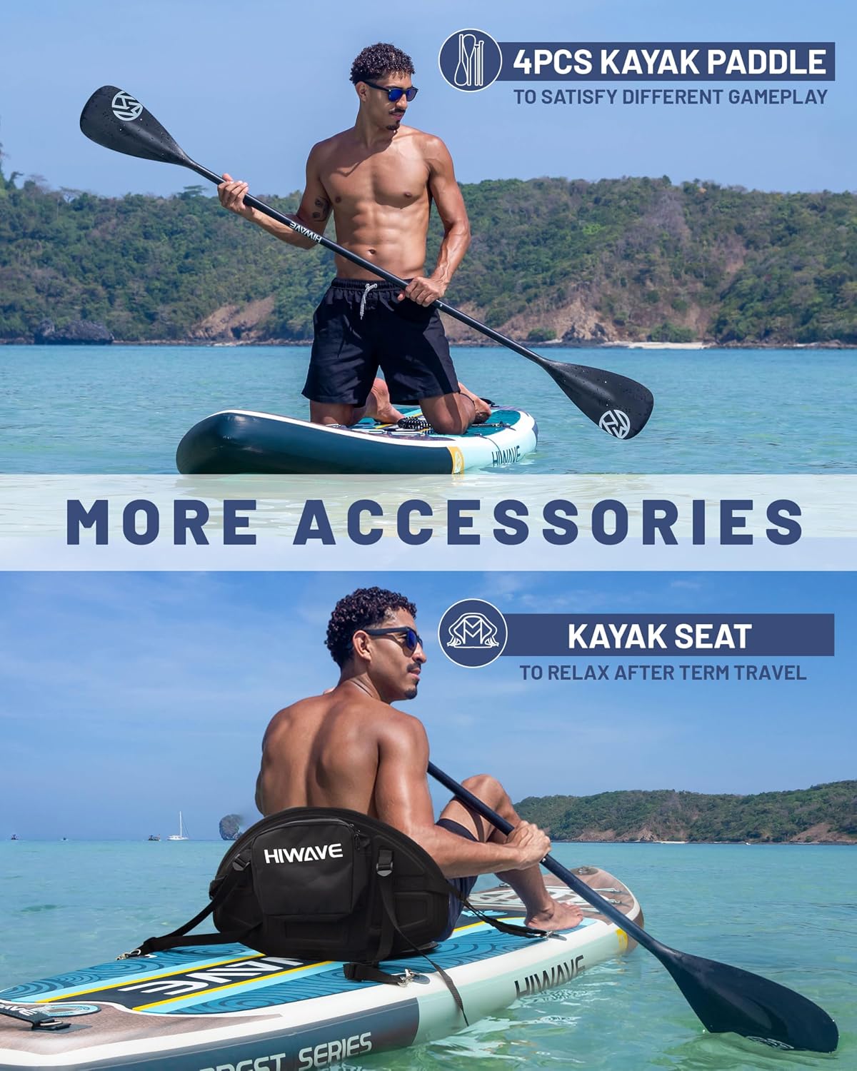 Hiwave Inflatable Paddle Board 11 '* 34 '* 6' Extra Wide Sup Board, 420lb Capacity Paddle Board for Adults, Suitable for Sea and Lakes, 2+1Family Board