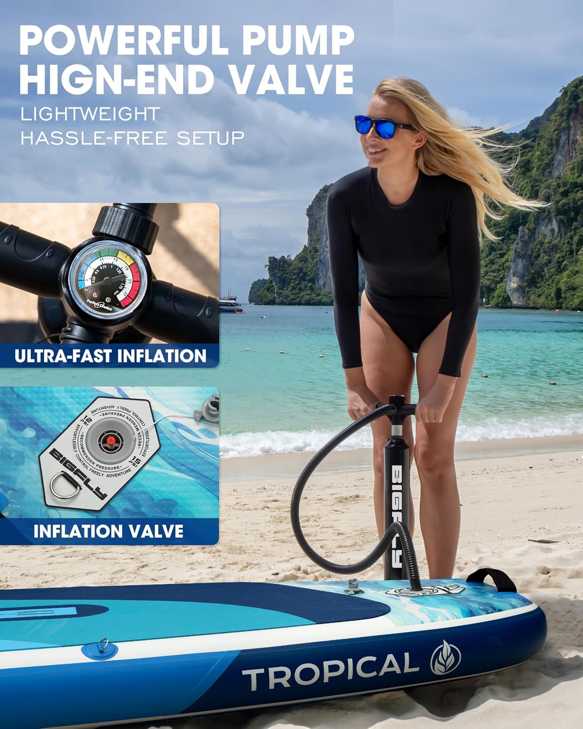 Bigfly Inflatable Stand Up Paddle Board 11'*34'*6', Blow Up Paddle Board for Adults,with Detachable Fins, Pump, Floating Paddle, Safety Leash,Backpack