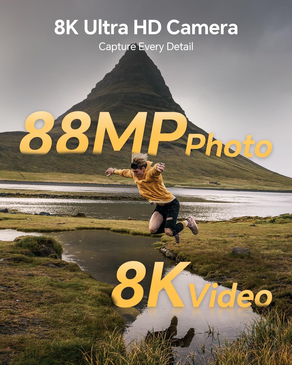 Fulealfly 8K Digital Camera for Photography, 88MP Autofocus WiFi Vlogging Camera for YouTube Video with Front and Rear Lens, Flash, Touch Screen, Lens Hood, 64GB Card, 2 Batteries(Black)