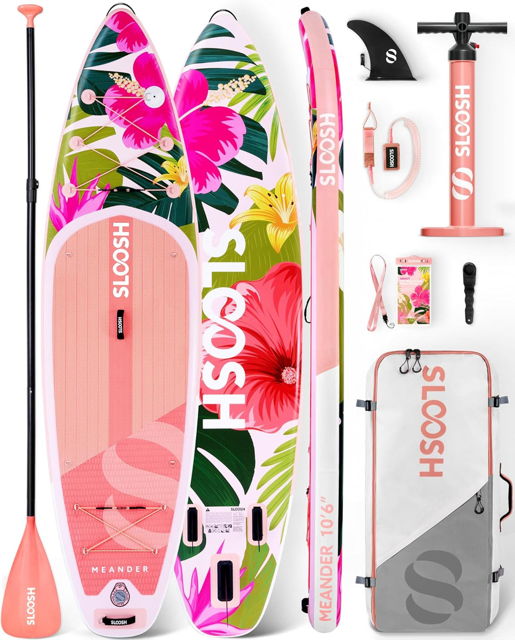 SLOOSH Inflatable Stand Up Paddle Board, 10'6' Inflatable Paddle Boards with Premium Accessories, Non-Slip EVA Deck, Ultra-Light Carry Bag Pump, Meander SUP for Youth & Adults