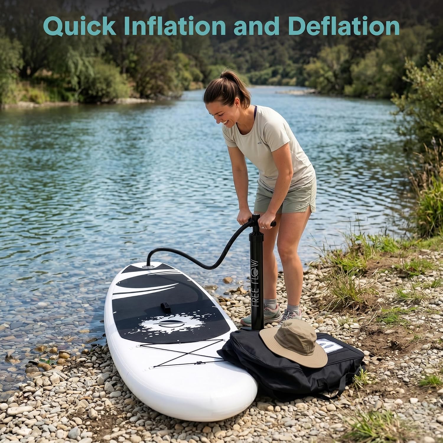 SereneLife Inflatable Stand Up Paddle Board with Premium SUP Accessories - Wide Stable Design with Non-Slip EVA Deck Pad
