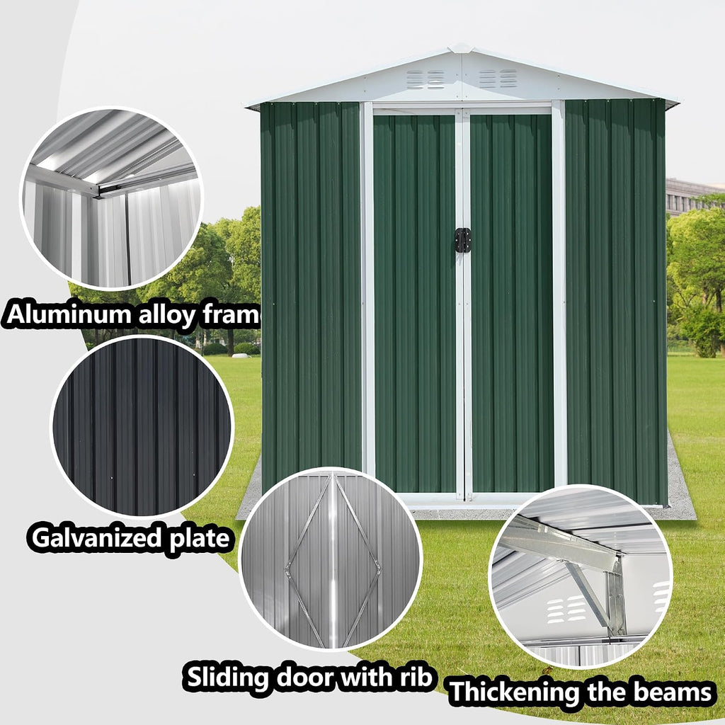 YOPTO 6X4 FT Outdoor Storage Shed,Metal Shed W/Air Vent & Sliding Door,Garden Tool House W/Aluminum Alloy Frame & Sloped Roof,for Backyard Patio Lawn,Green