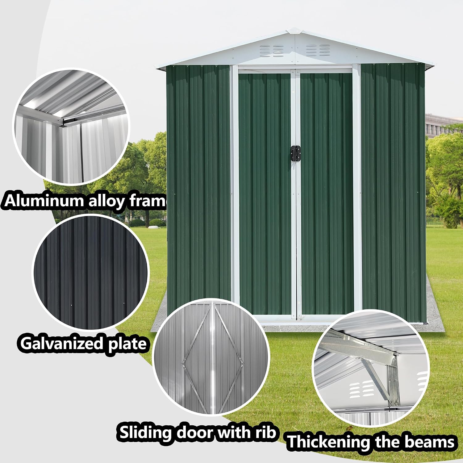 YOPTO 6X4 FT Outdoor Storage Shed,Metal Shed W/Air Vent & Sliding Door,Garden Tool House W/Aluminum Alloy Frame & Sloped Roof,for Backyard Patio Lawn,Green