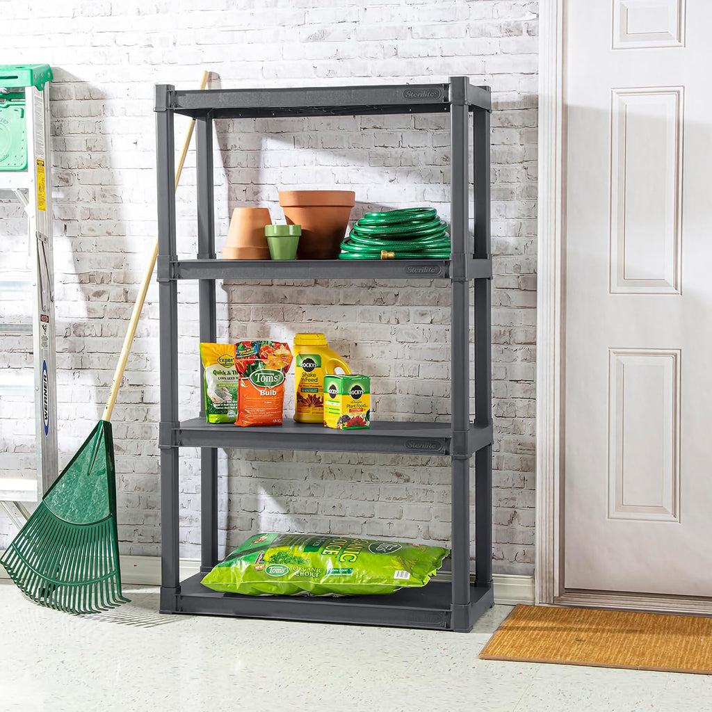 Sterilite 2-Pack 4 Shelf Unit, Heavy-Duty Shelving Storage and Utility Rack - Standing Plastic Organizer Shelves for Kitchen, Bathroom, and Garage