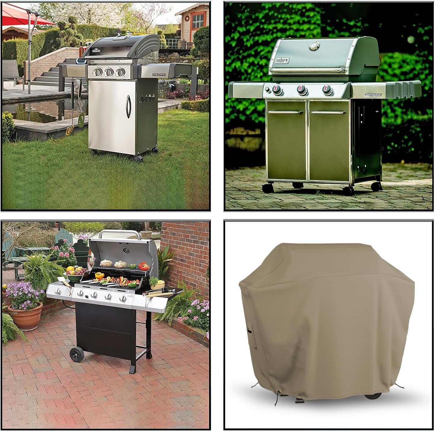 Covers & all BBQ Grill Cover, 12 Oz Waterproof UV & Weather Resistant, Outdoor Cover with Air Vents & Drawstrings (50' Inch, Beige)