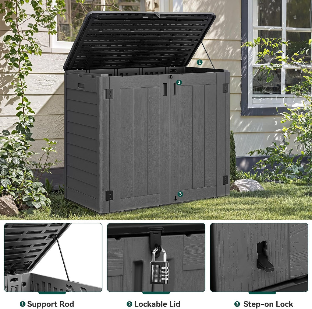 YITAHOME 30 Cu Ft Outdoor Storage Shed with Shelf, Waterproof Storage Cabinet for Bike & Garden Shed, Horizontal Outdoor Storage Shed for Garage, Pool Storage, Dark Gray & Black