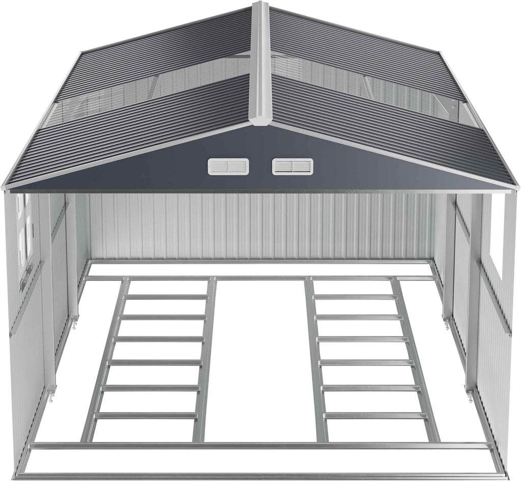 K Knowbody 10x16 FT Metal Shed with Floor Kit, 20-Gauge Reinforced Frame with Powder Coating, 50 PSF Snow Load & 120 MPH Wind Rated, Large Outdoor Storage Building with Skylight for Garden & Bike