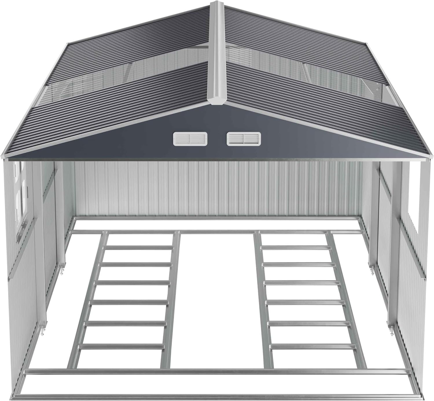 WACASA 10x16 FT Metal Shed with Base Frame Floor Kit | Heavy-Duty Military-Grade 20-Gauge Reinforced Frame with Powder Coating | 50 PSF Snow Load & 120 MPH Wind Rated | Skylight Tiny House Building