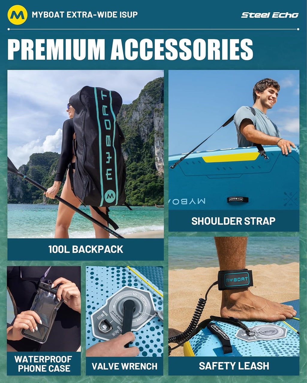 MYBOAT 11'6' Extra Wide Inflatable Paddle Board, 450LB Max Capacity Stable SUP for 2-3 People, Non-Slip Stand Up Board for Beginners & Fishing, Versatile 15 D-Rings, Dual Bungee, 3-Fin Stability