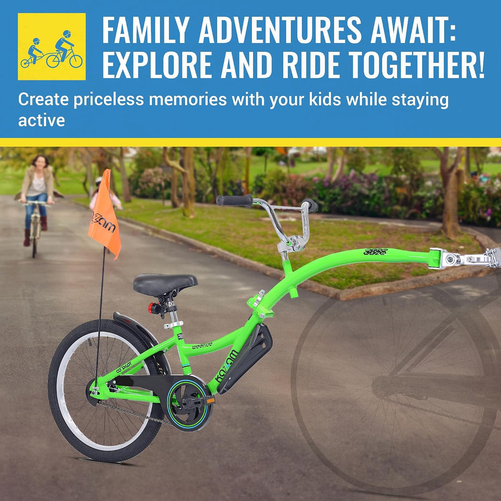 KaZAM Co-Pilot Bike Trailer - 20 Inch Bike Trailer with Adjustable BMX Stem and Handlebar - Lightweight Aluminum Frame and Padded Saddle for Cycling - Perfect for Family Rides