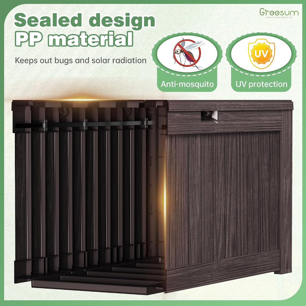 Greesum Outdoor Storage Box 120 Gallon Storage Bin with Lid for Patio Furniture, Garden Tools, Pool Supplies, Lockable, Waterproof and UV Resistant, Dark Brown