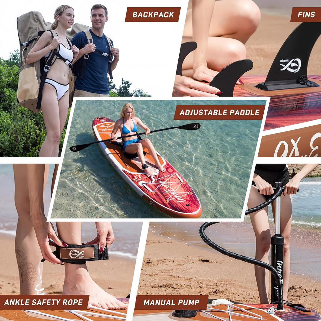 InnoExpo 11' Inflatable Stand Up Paddle Boards with Premium Accessories, Wide Stable SUP Paddle Board Design, Non-Slip Comfort Deck for Youth & Adults