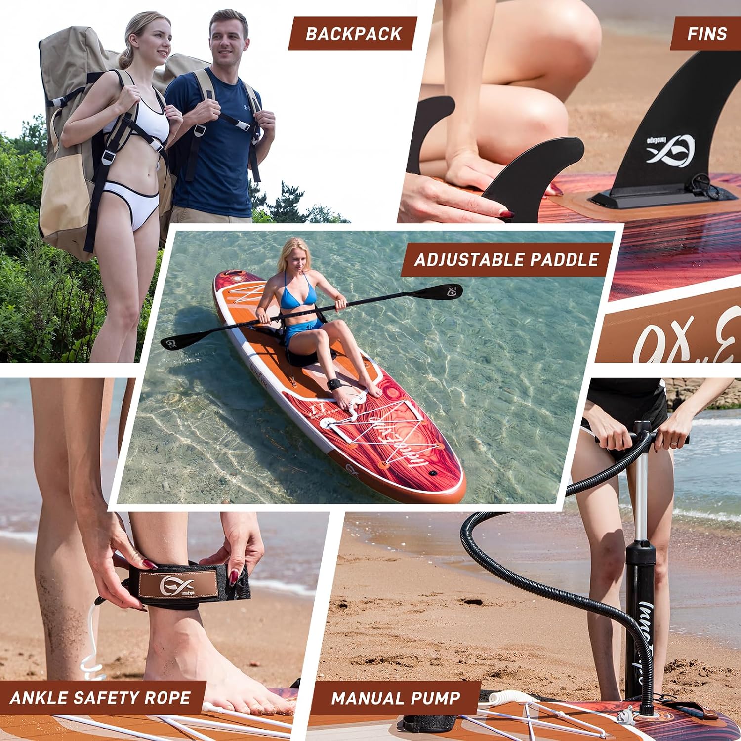 InnoExpo 11' Inflatable Stand Up Paddle Boards with Premium Accessories, Wide Stable SUP Paddle Board Design, Non-Slip Comfort Deck for Youth & Adults